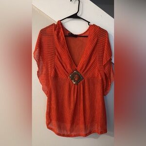 Heart Soul Orange crochet blouse with beaded detail. Size: XL